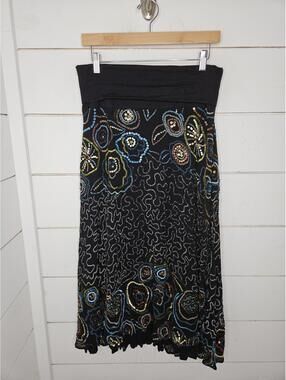 Basil & Maude size 6 black heavily beaded A-line skirt